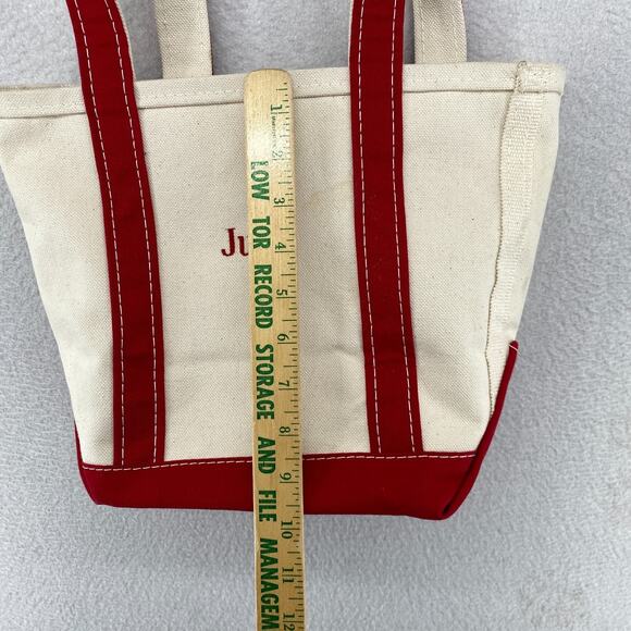 Vintage LL BEAN BOAT and TOTE Bag 10x13 "JULIE" Canvas Open Top Ivory Red USA - Picture 13 of 15